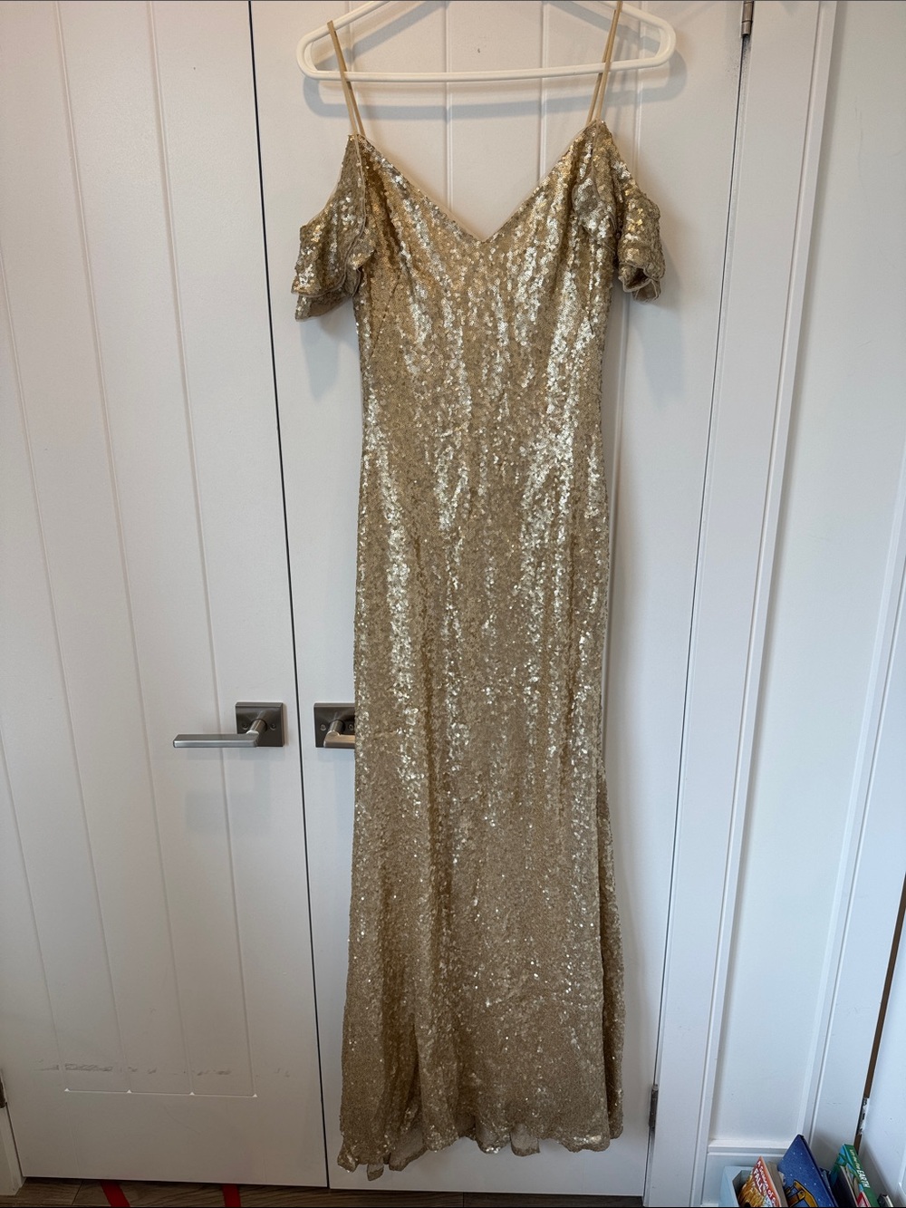 Gold Sequin Cold-Shoulder Evening Gown